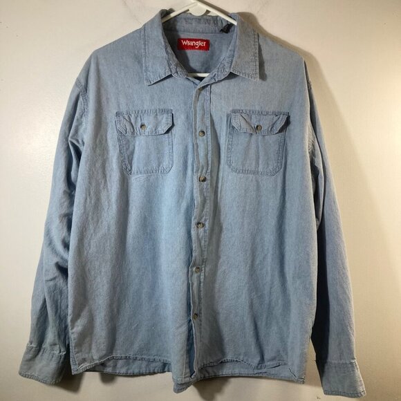 Mens Vintage Wrangler Denim Button Shirt Blue Cotton 2XL - Picture 1 of 6